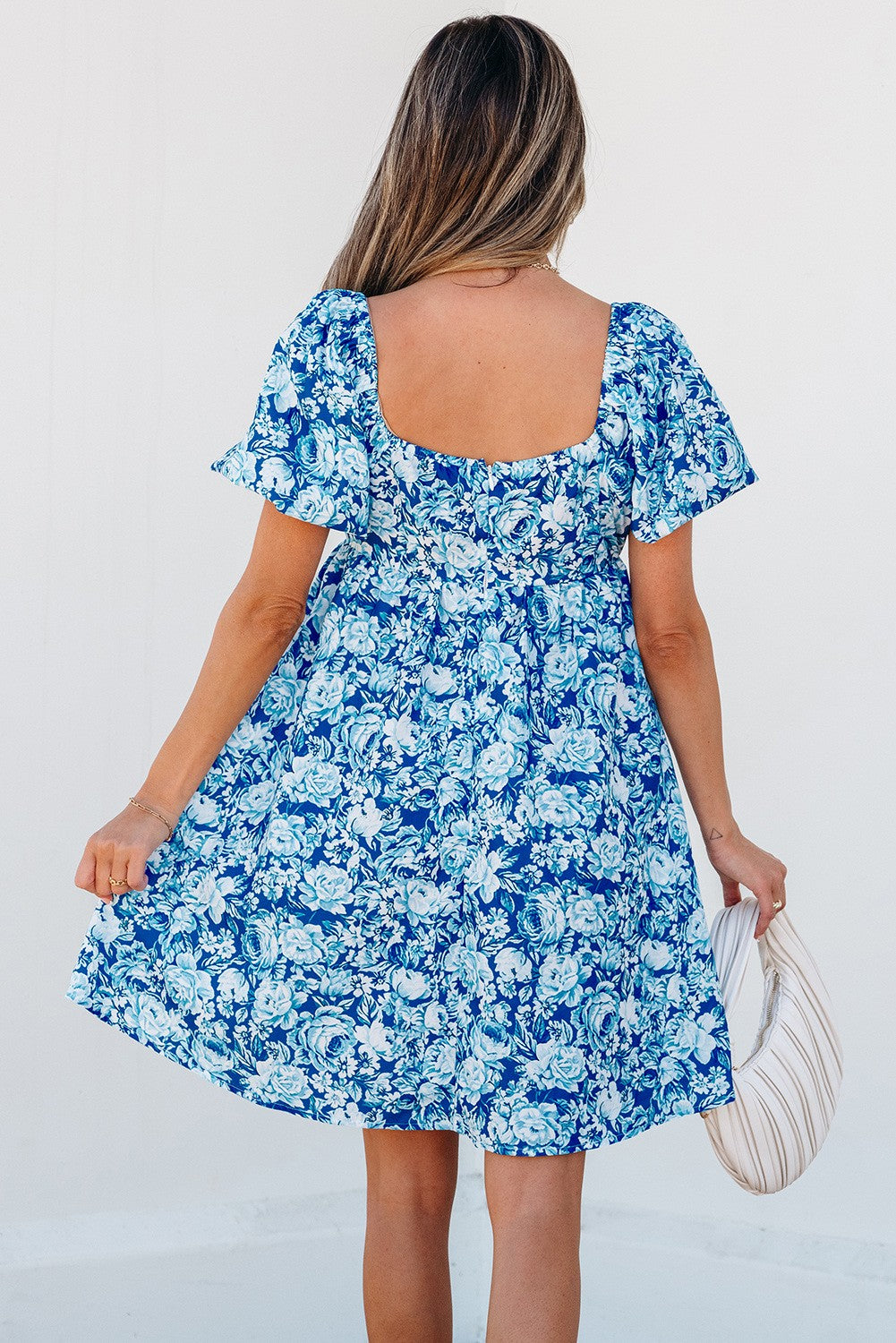 Royal Blue Floral Puff Sleeve Mini Dress