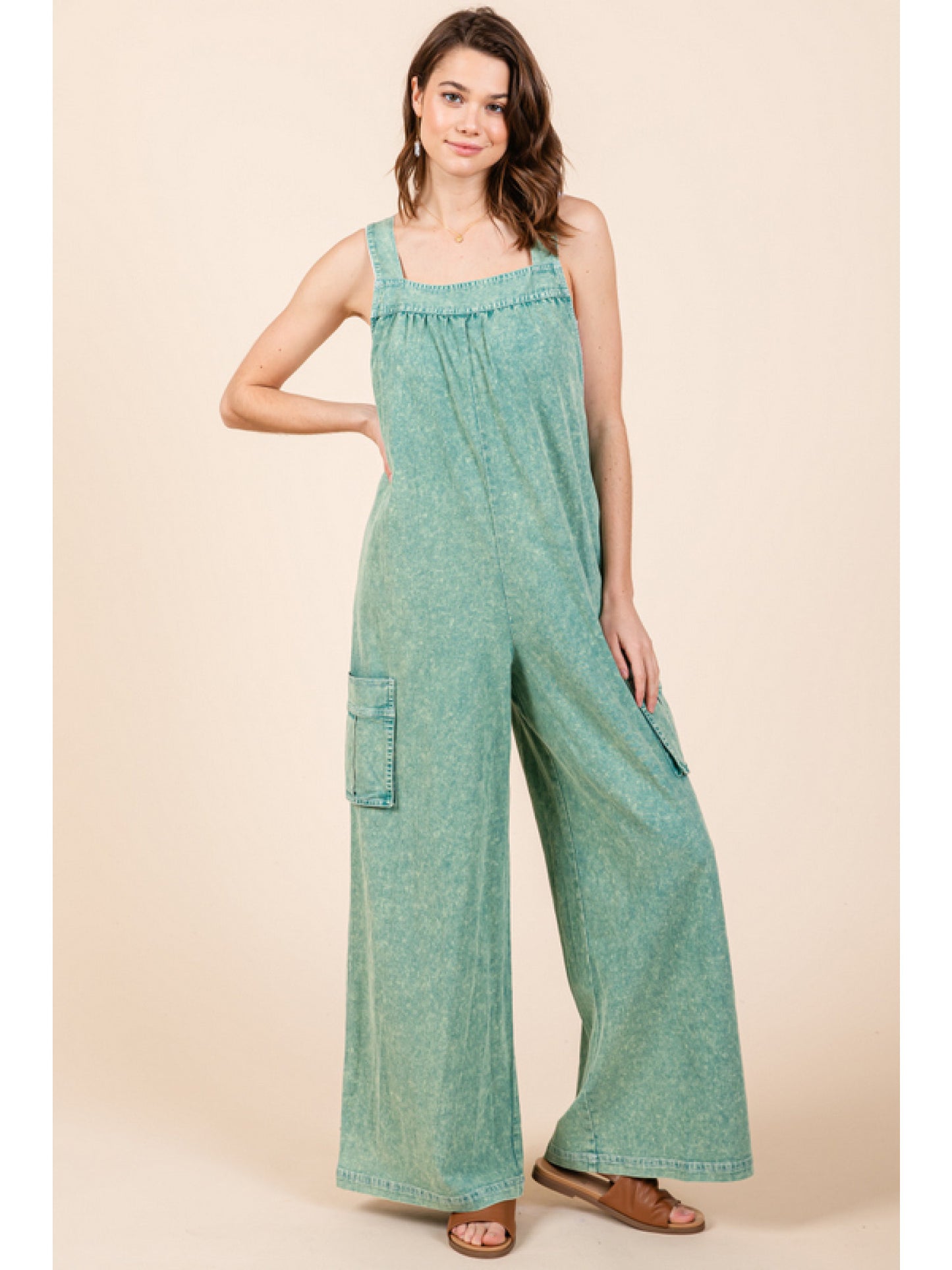 Wide Leg, Cargo Denim Overalls