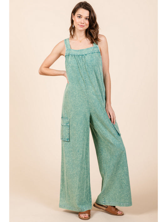 Wide Leg, Cargo Denim Overalls