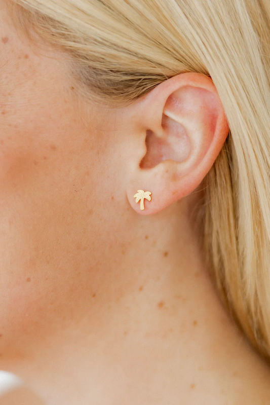 LINNY CO Screwback Stud Earrings - Palm Tree Gold