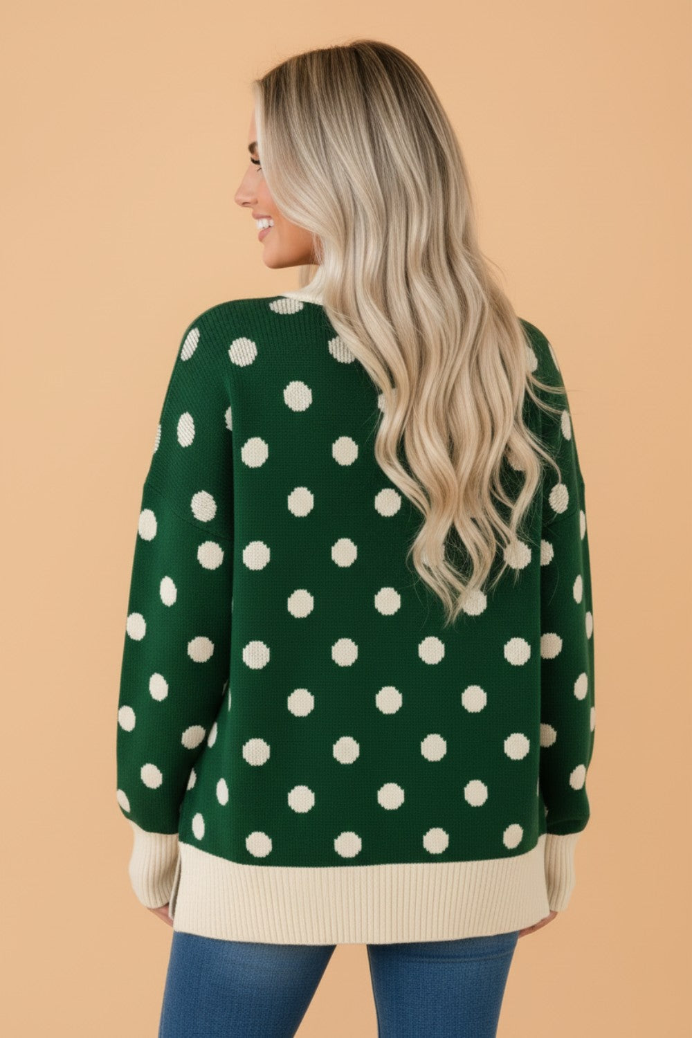 Green Polka Dot Mock Neck Sweater