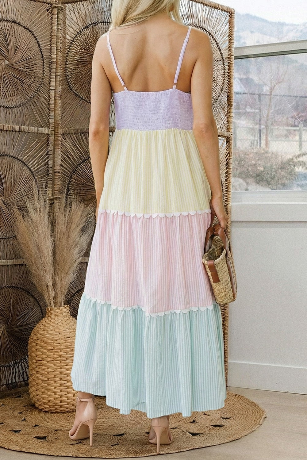 Multicolor Gingham Color Block Sleeveless Maxi Dress