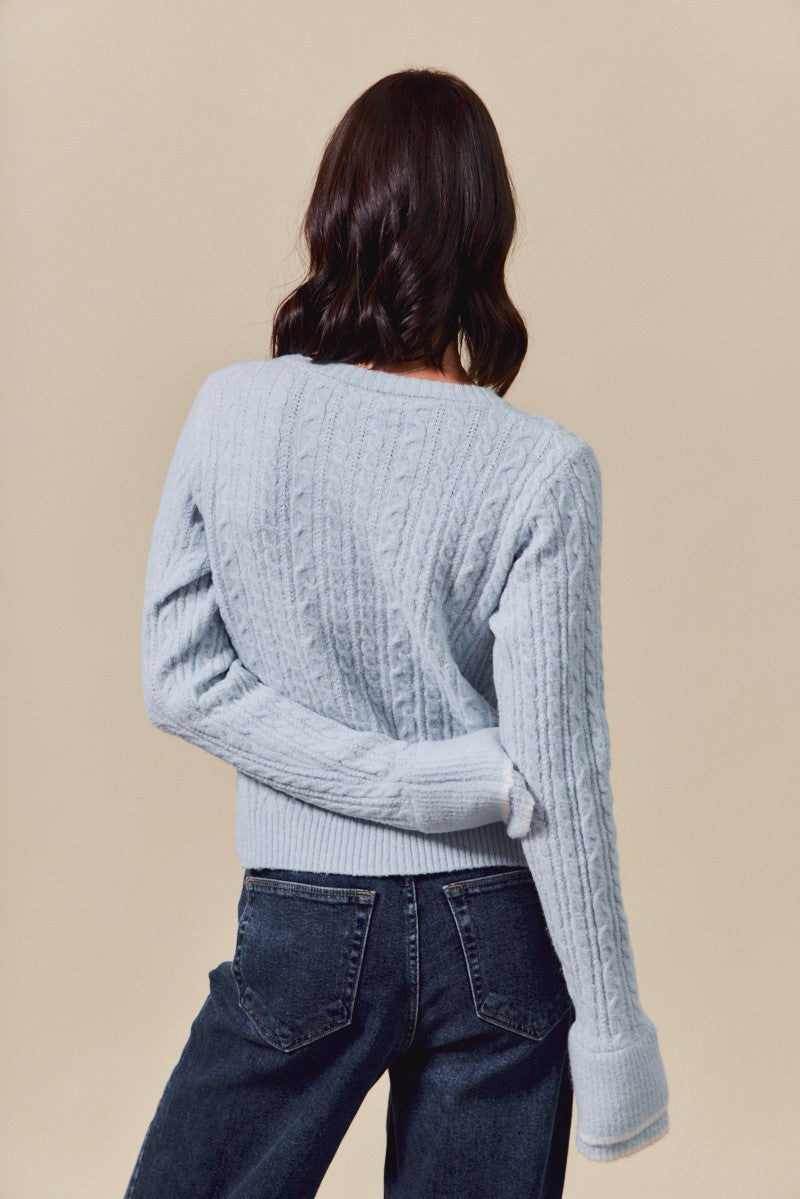 Periwinkle Ruffled Button Down Sweater w/ Flared Cuffs