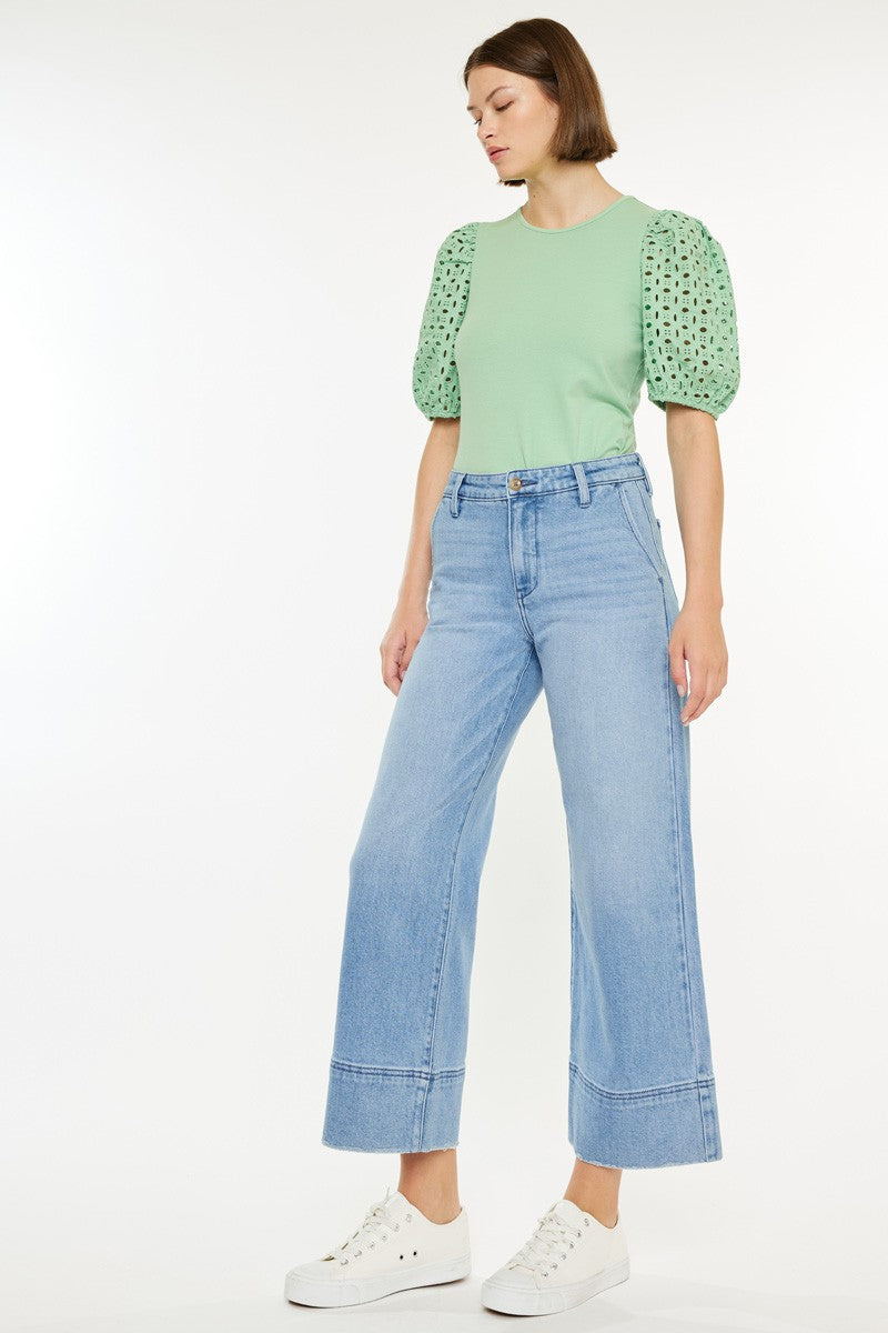 KanCan Medium High Rise Cropped Wide Leg Jeans