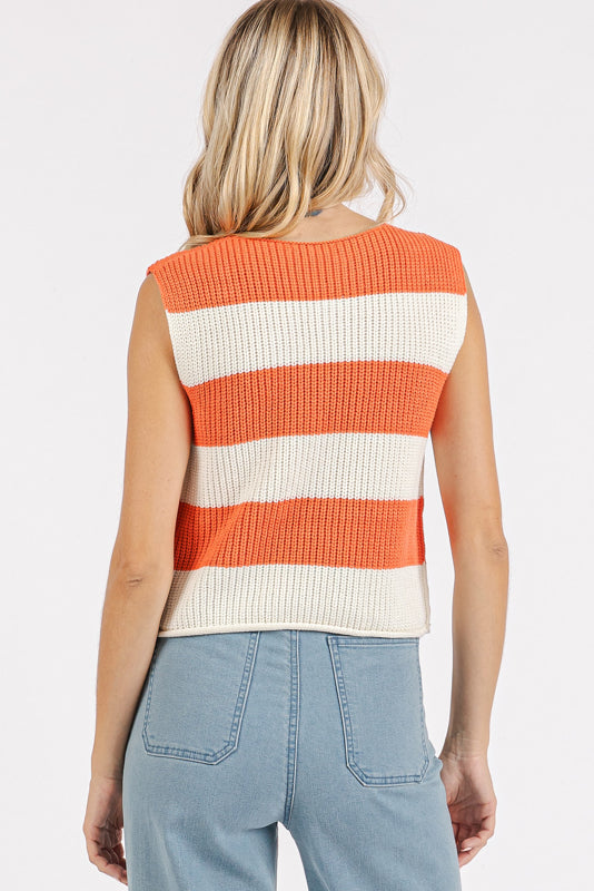 Coral/White Striped Sweater Vest