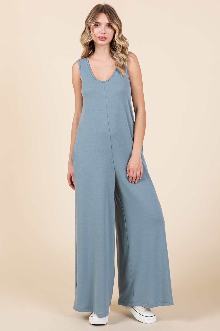 Scoop Neck Sleeveless Wide Leg Jumpsuit