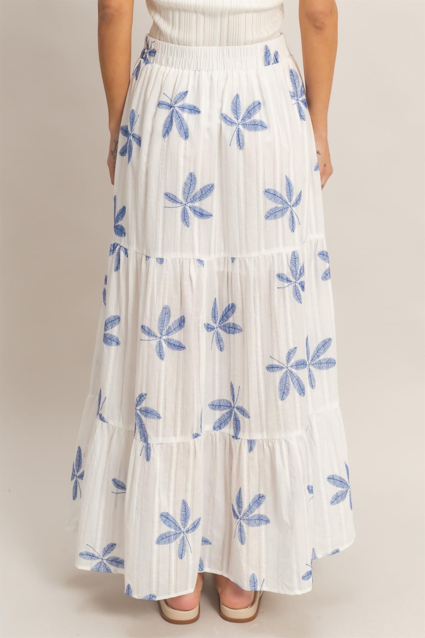 Blue Floral Tiered Maxi Skirt