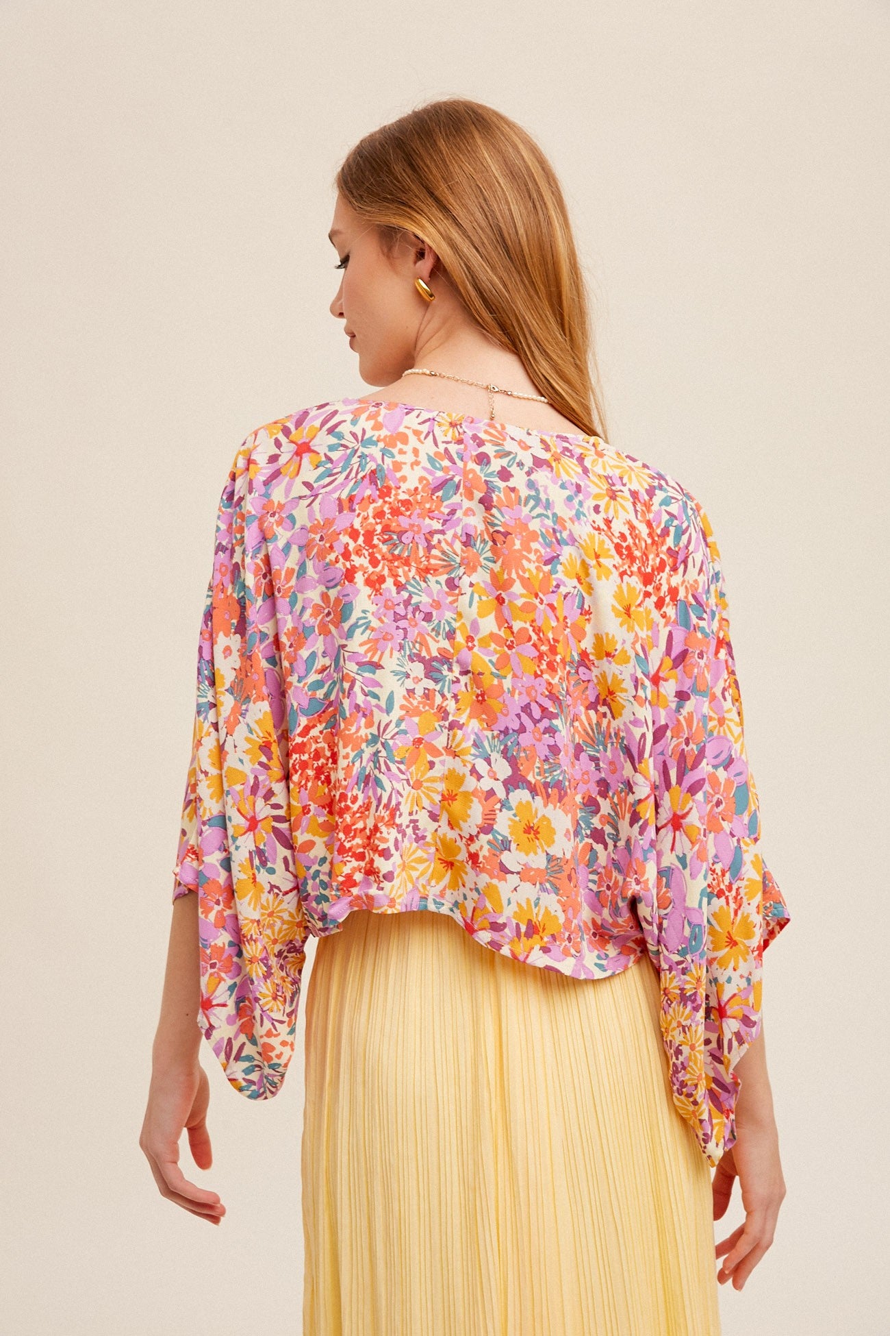 Multicolor Floral Crop Tie Waist Kimono