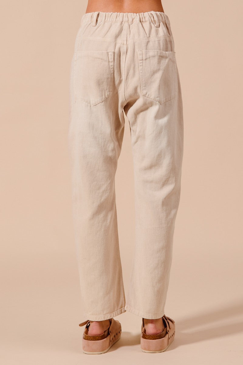 Vintage Oatmeal Washed Barrel Drawstring Pants