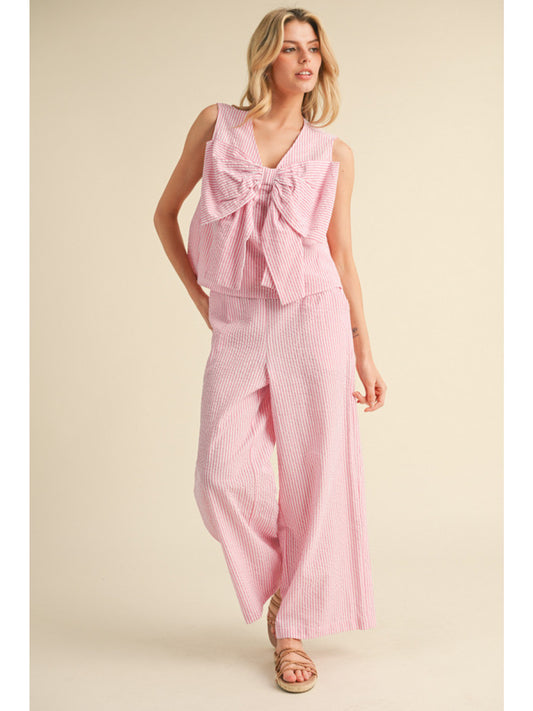 Pink Striped Seersucker Tank + Pants Set