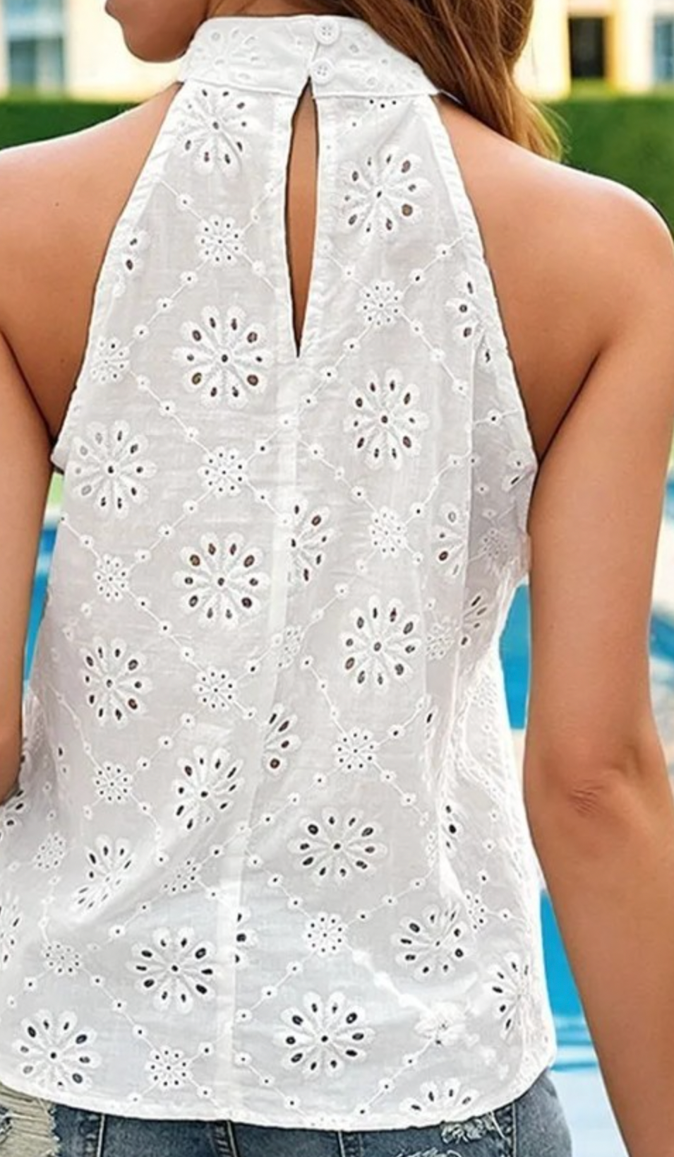 White Eyelet Turtleneck Tank Top