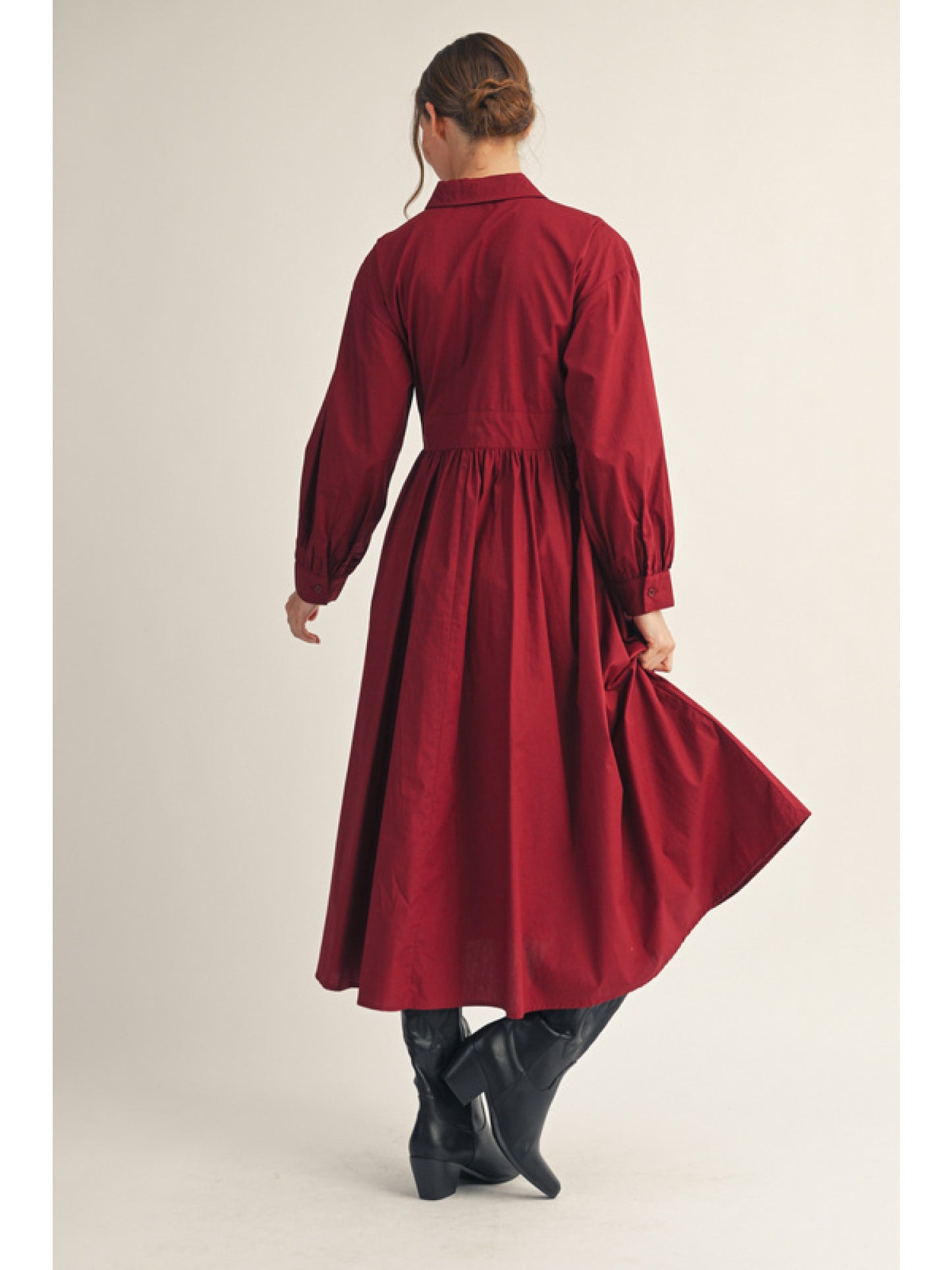 Button Up, Pleated Shirt Maxi Dress