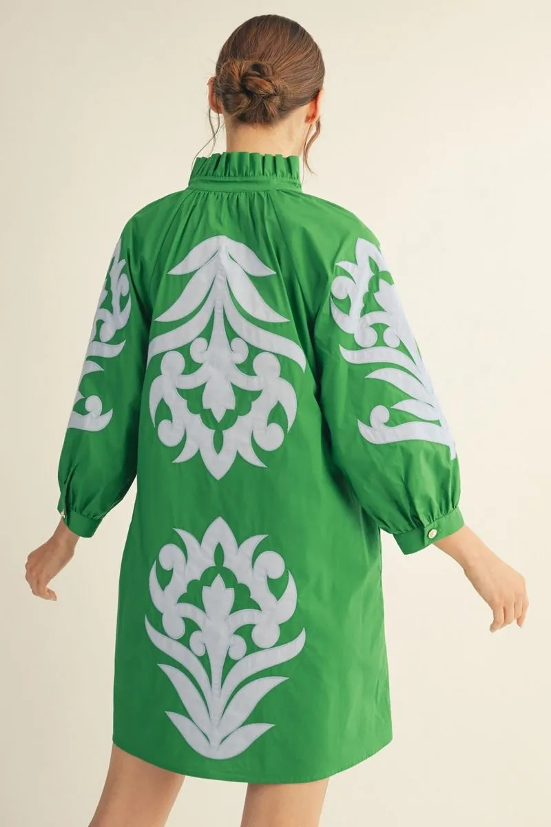 Kelly Green Long Sleeve Abstract Mini Dress