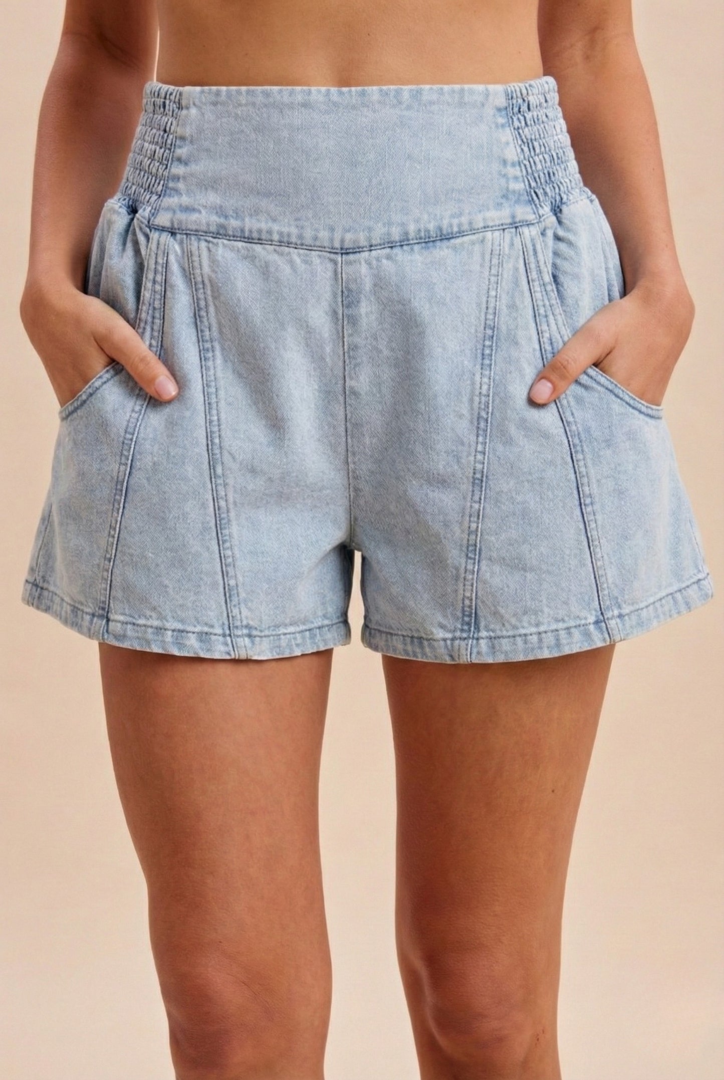 Icy Denim Lightweight Smocked Waist Shorts