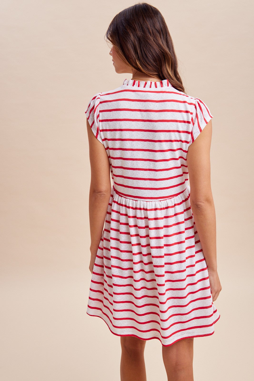 Red Striped Knit Lace Babydoll Mini Dress