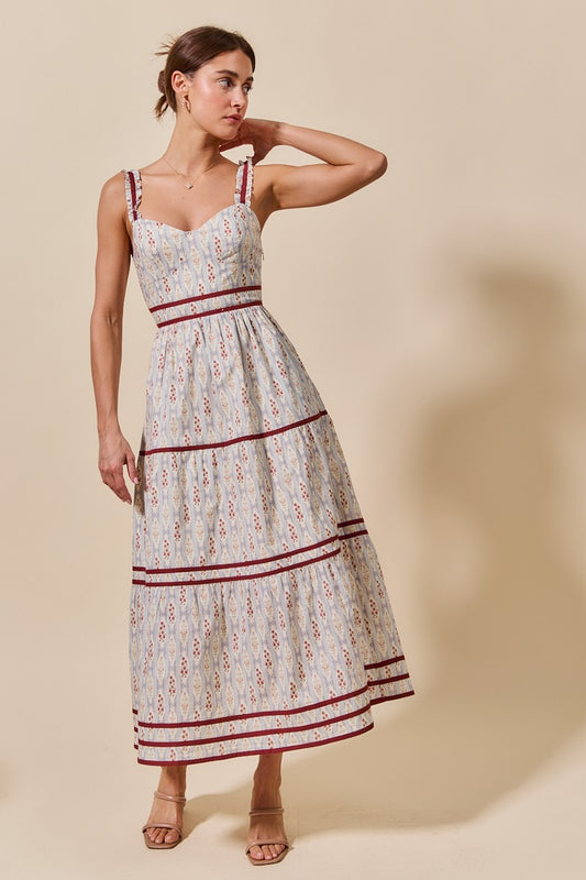 Dusty Blue Multi Floral Sleeveless Maxi Dress