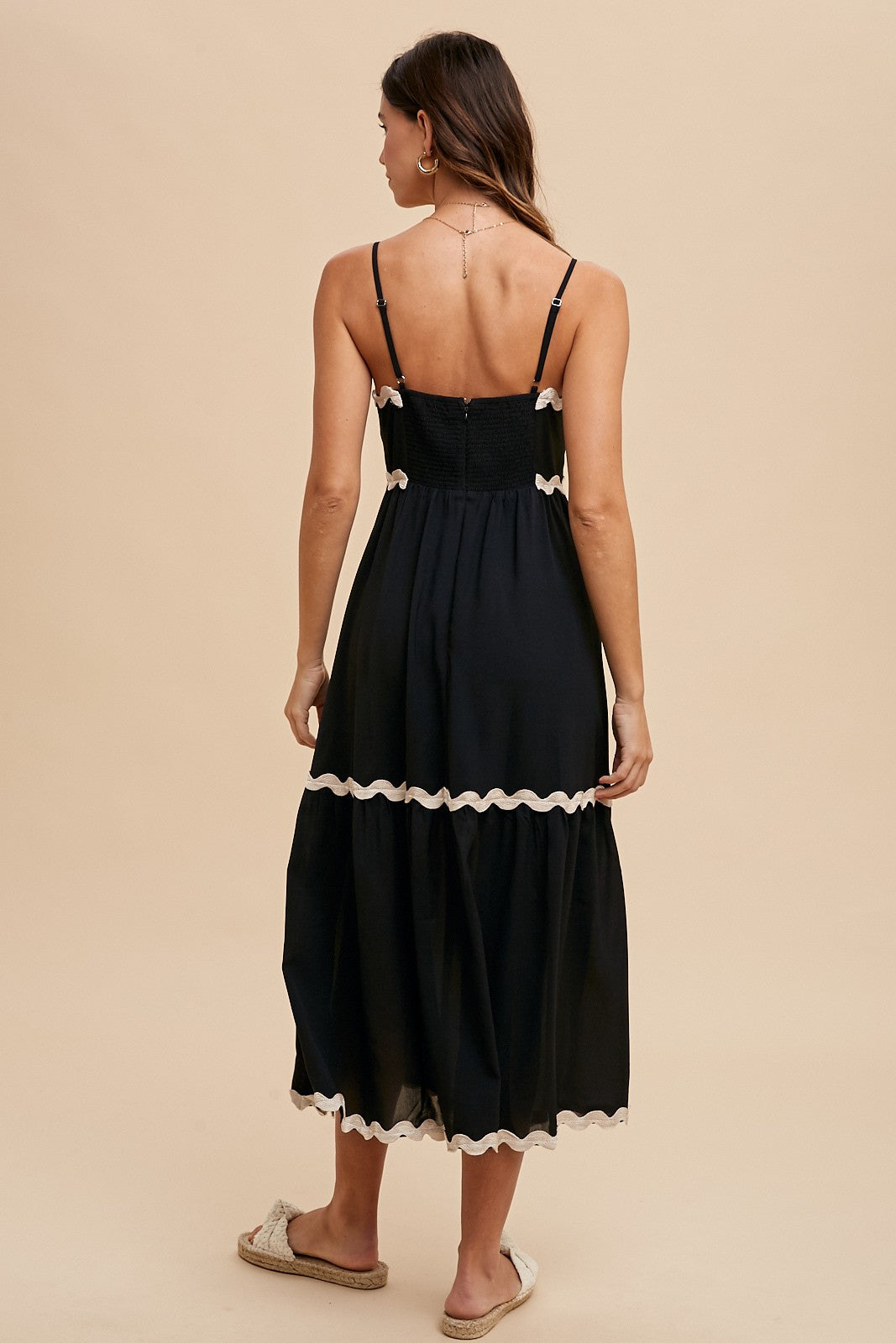 Black Scallop Trim Sleeveless Midi Dress