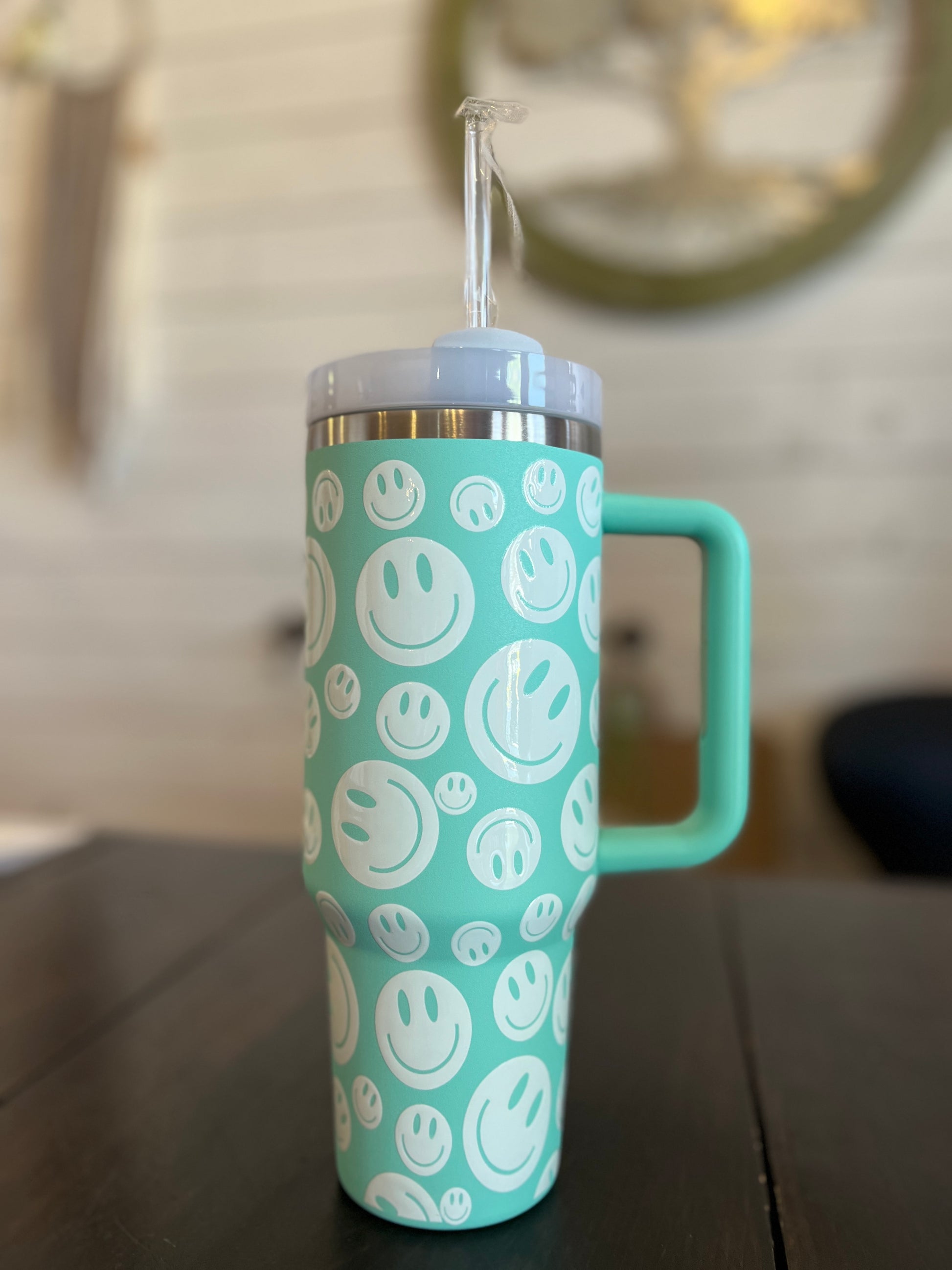 Good Day Happy Face Printed Stainless Steel 40 Oz Tumbler With Handle  Stainless Steel Tumbler Insulated Tumbler 