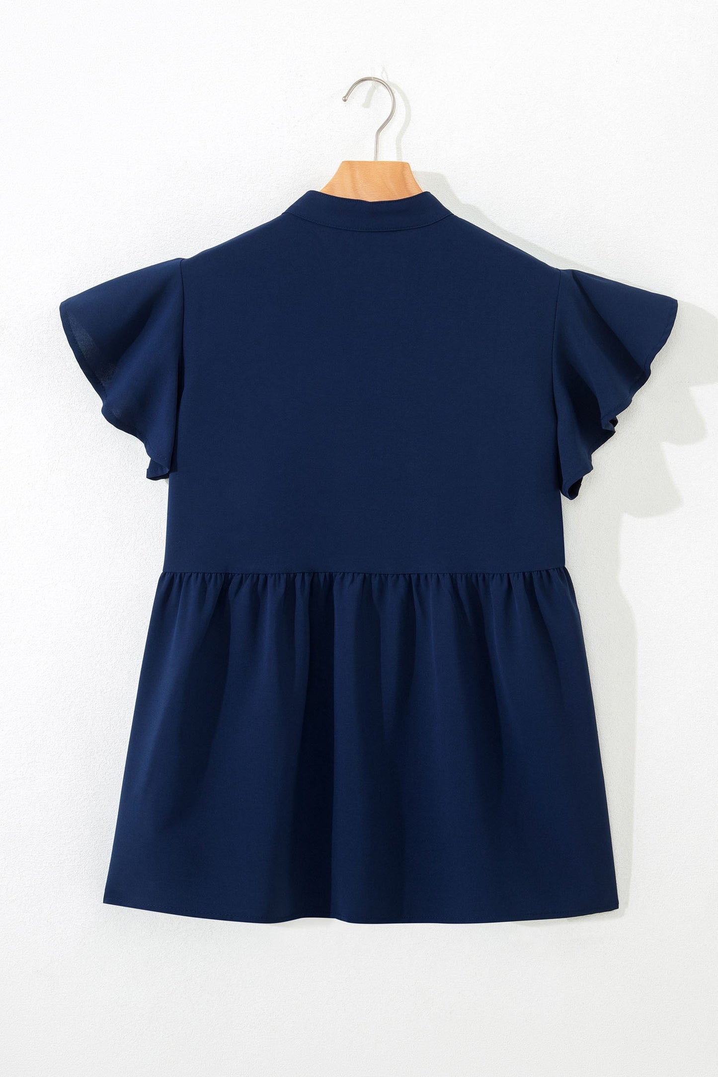 Navy Blue Babydoll Collared Embroidered Blouse