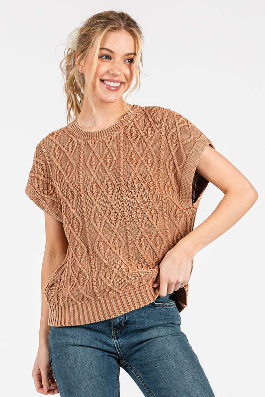 Mocha Mousse Sleeveless Cable Knit Top