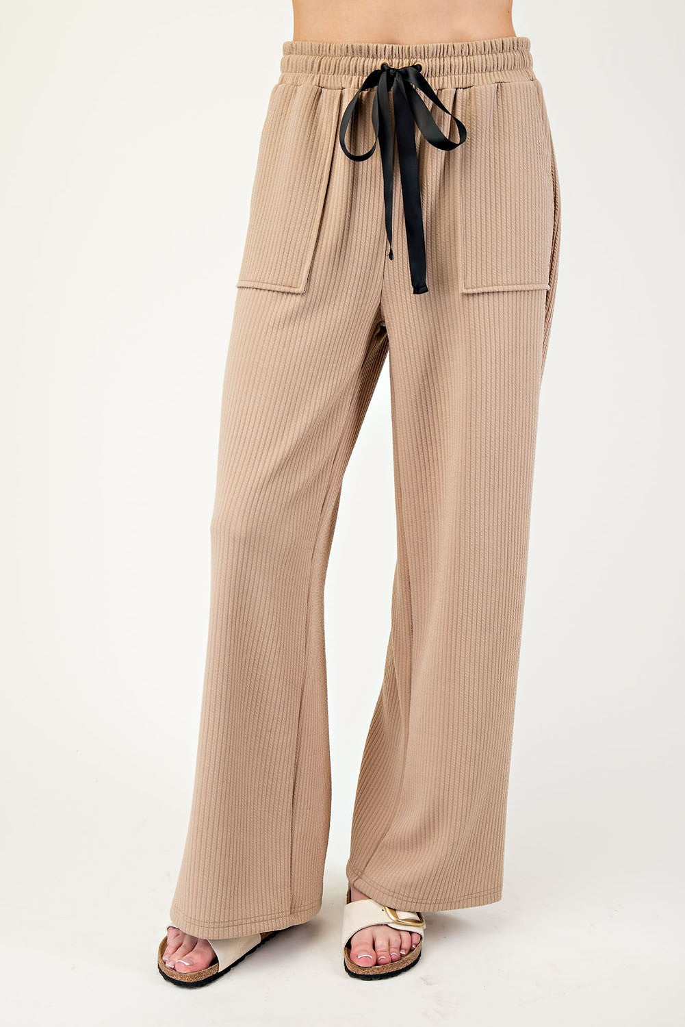 Textured Straight Leg Drawstring Leisure Pants