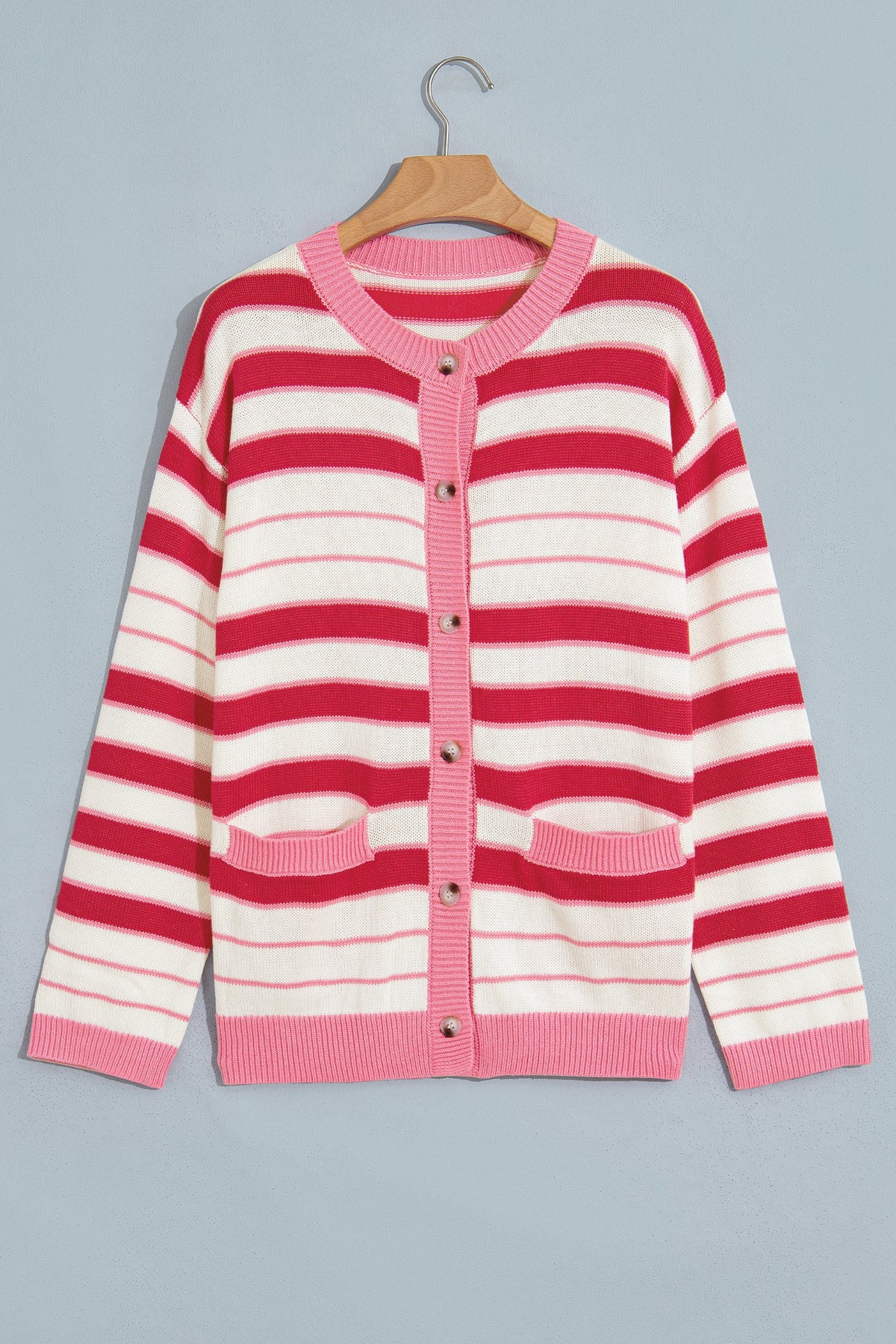 Pink Multi Striped Button Up Cardigan