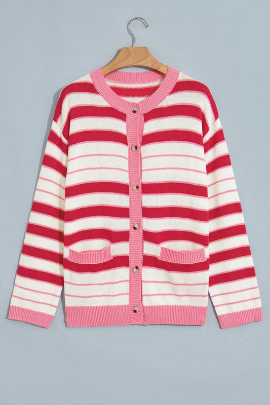 Pink Multi Striped Button Up Cardigan