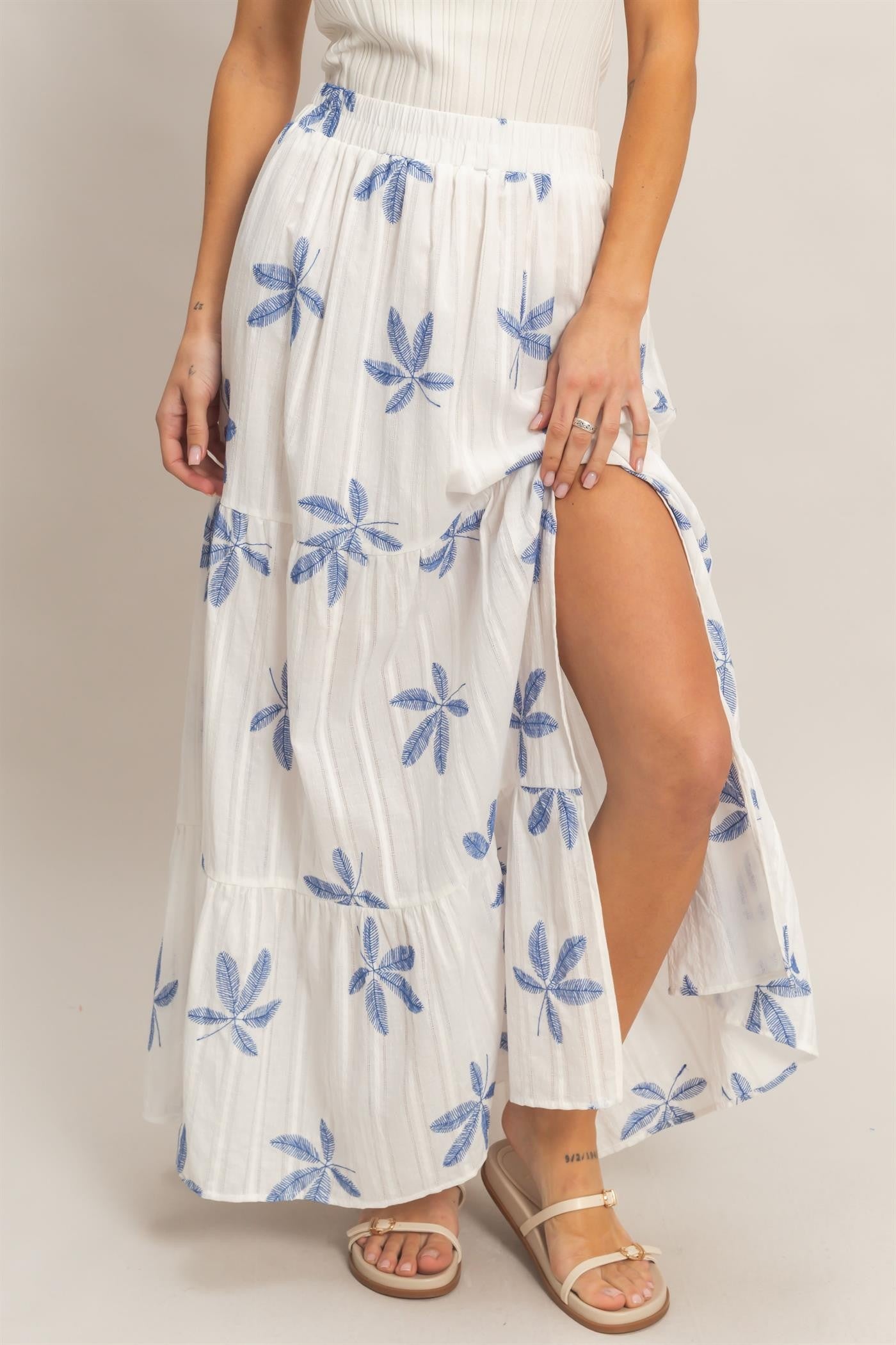 Blue Floral Tiered Maxi Skirt