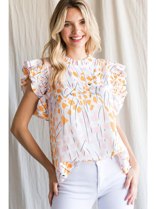 White + Yellow Patterned Sleeveless Top