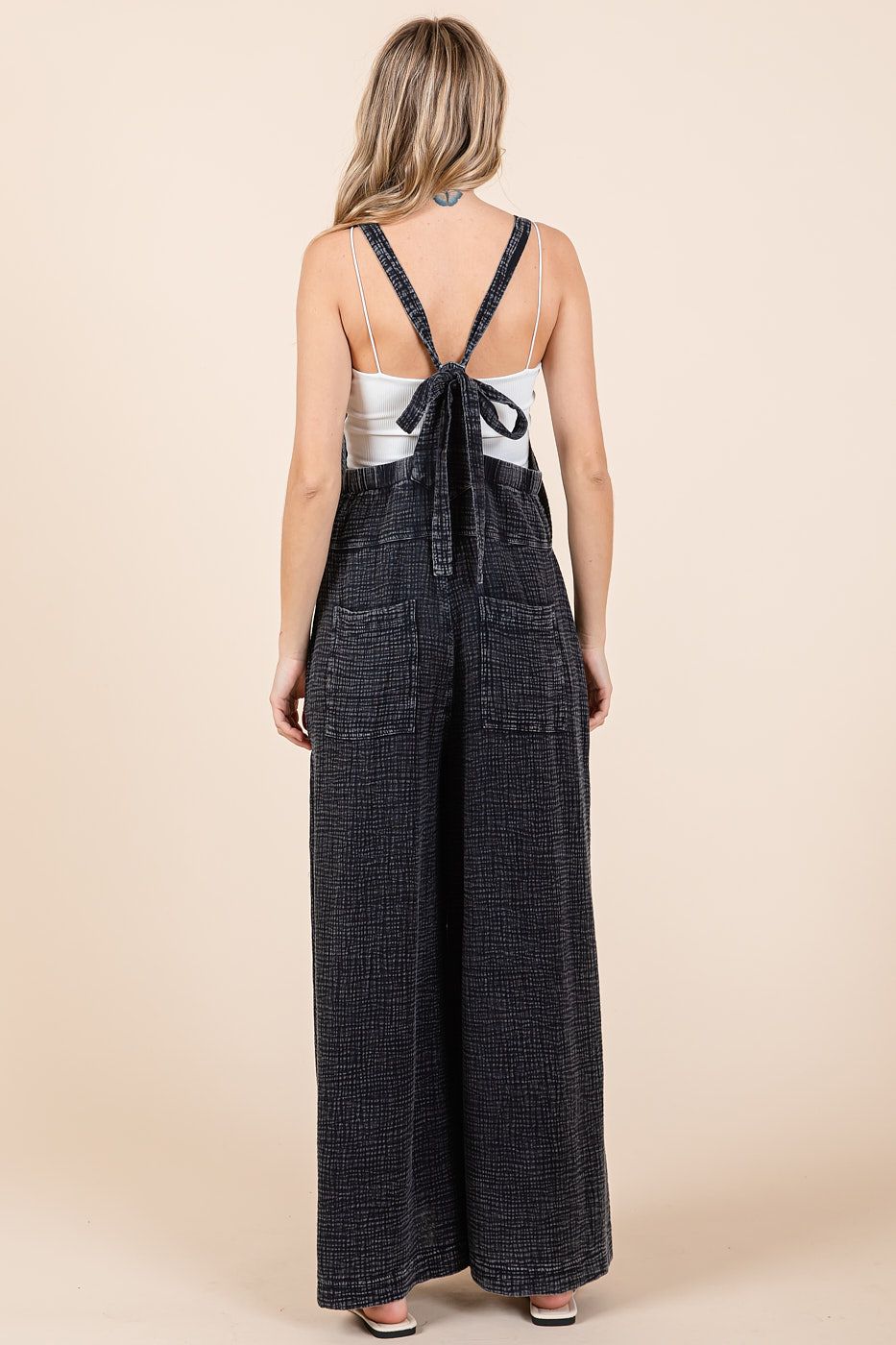 Washed Black Wide Leg Overall Jumpsuit