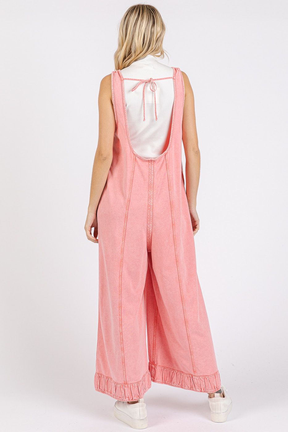 Peach Blossom Mineral Wash Wide Leg Overalls