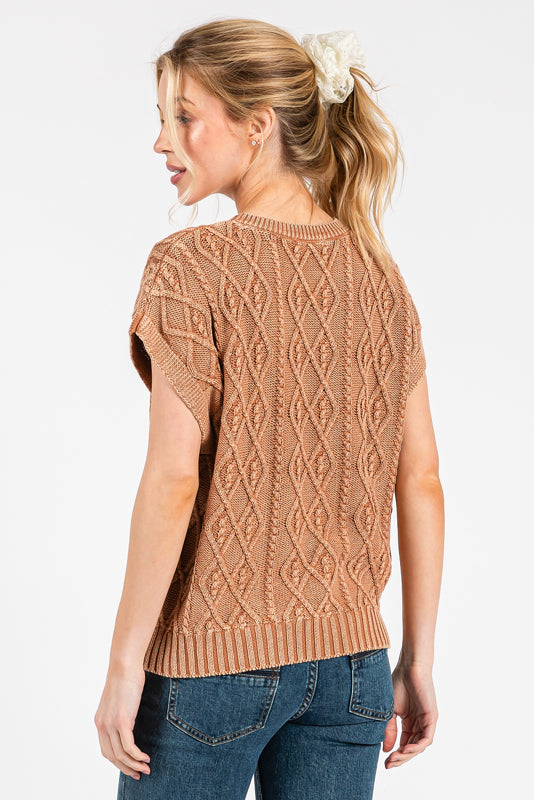 Mocha Mousse Sleeveless Cable Knit Top