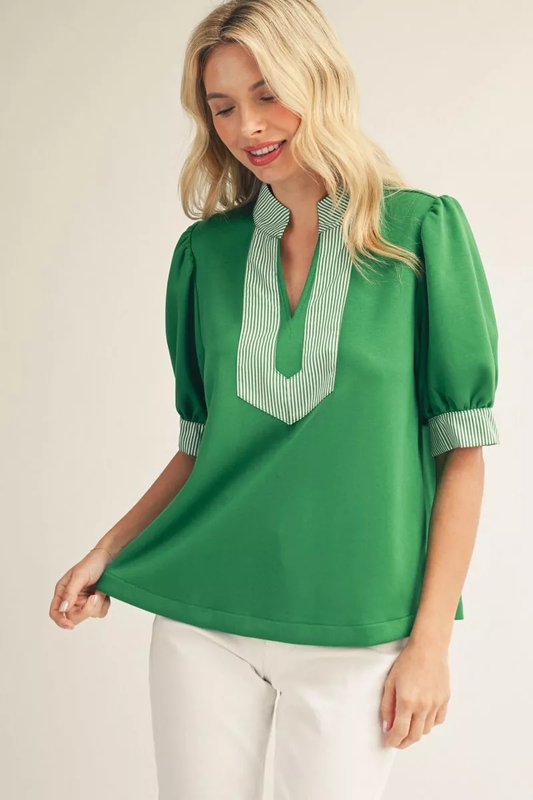 Pine Green Short Sleeve Blouse