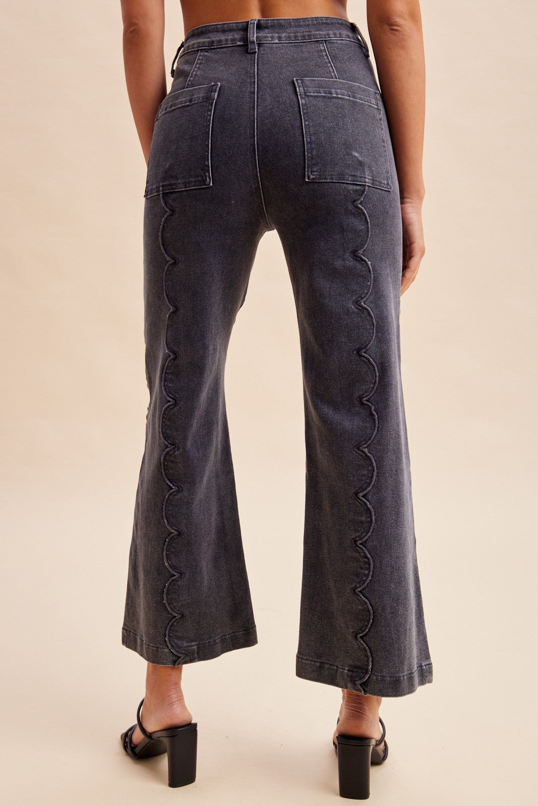 Stretch Scalloped Embroidered Wide Leg Jeans
