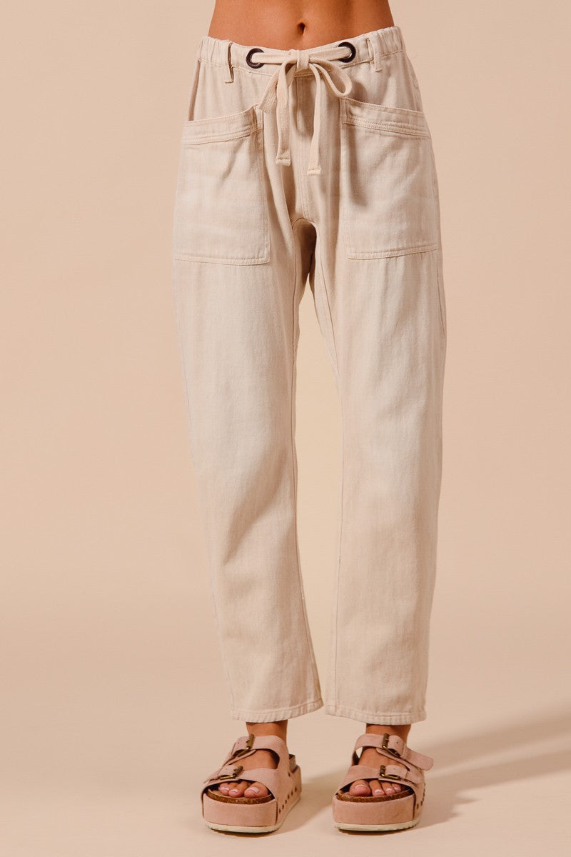 Vintage Oatmeal Washed Barrel Drawstring Pants
