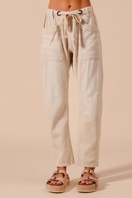 Vintage Oatmeal Washed Barrel Drawstring Pants