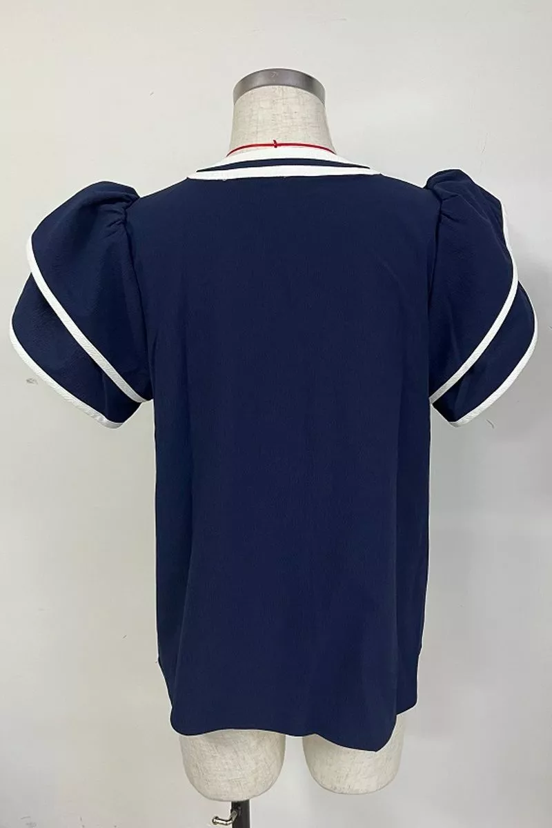 Short, Flutter Sleeve V-Neck Blouse