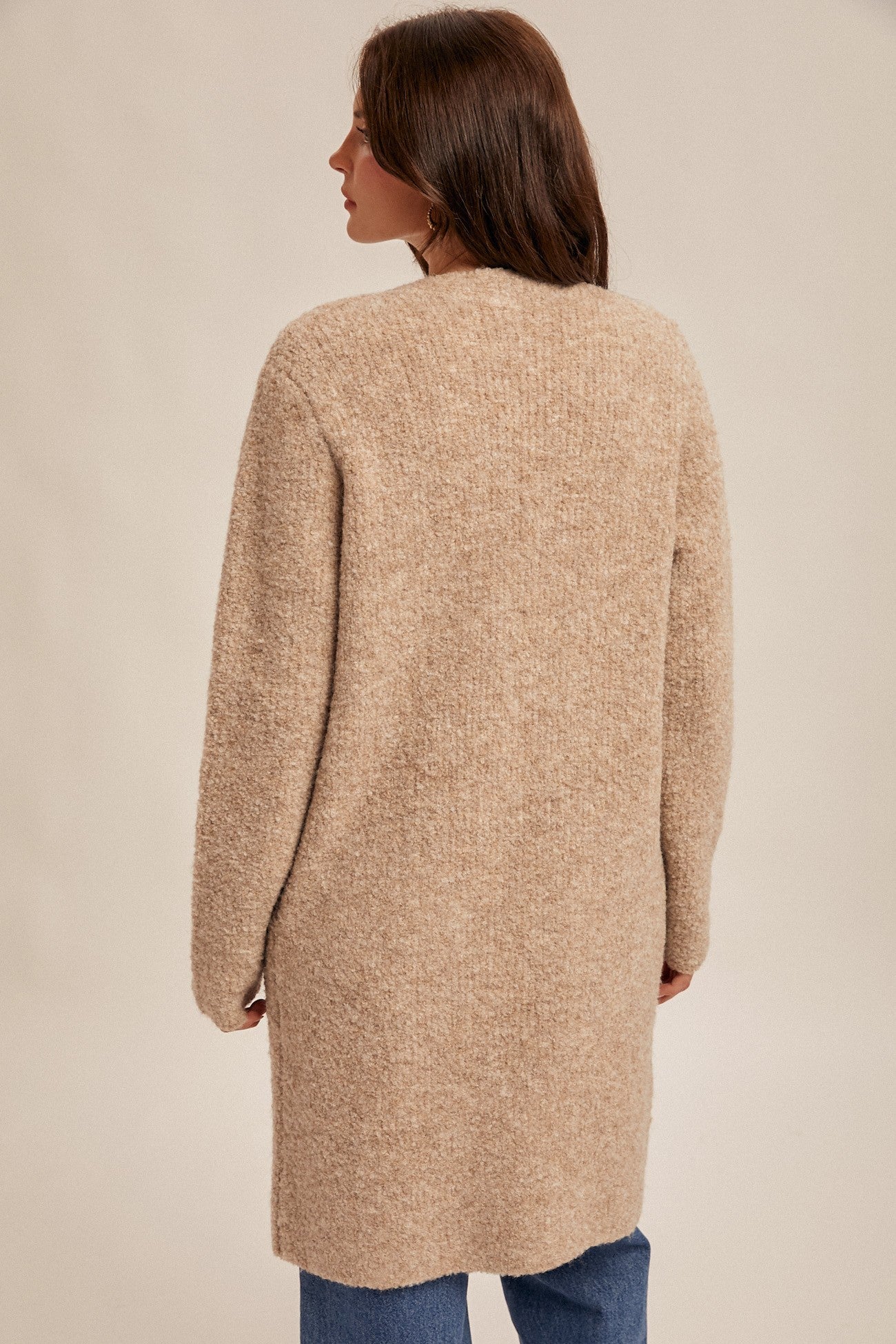 Mocha Boucle Open Front Cardigan