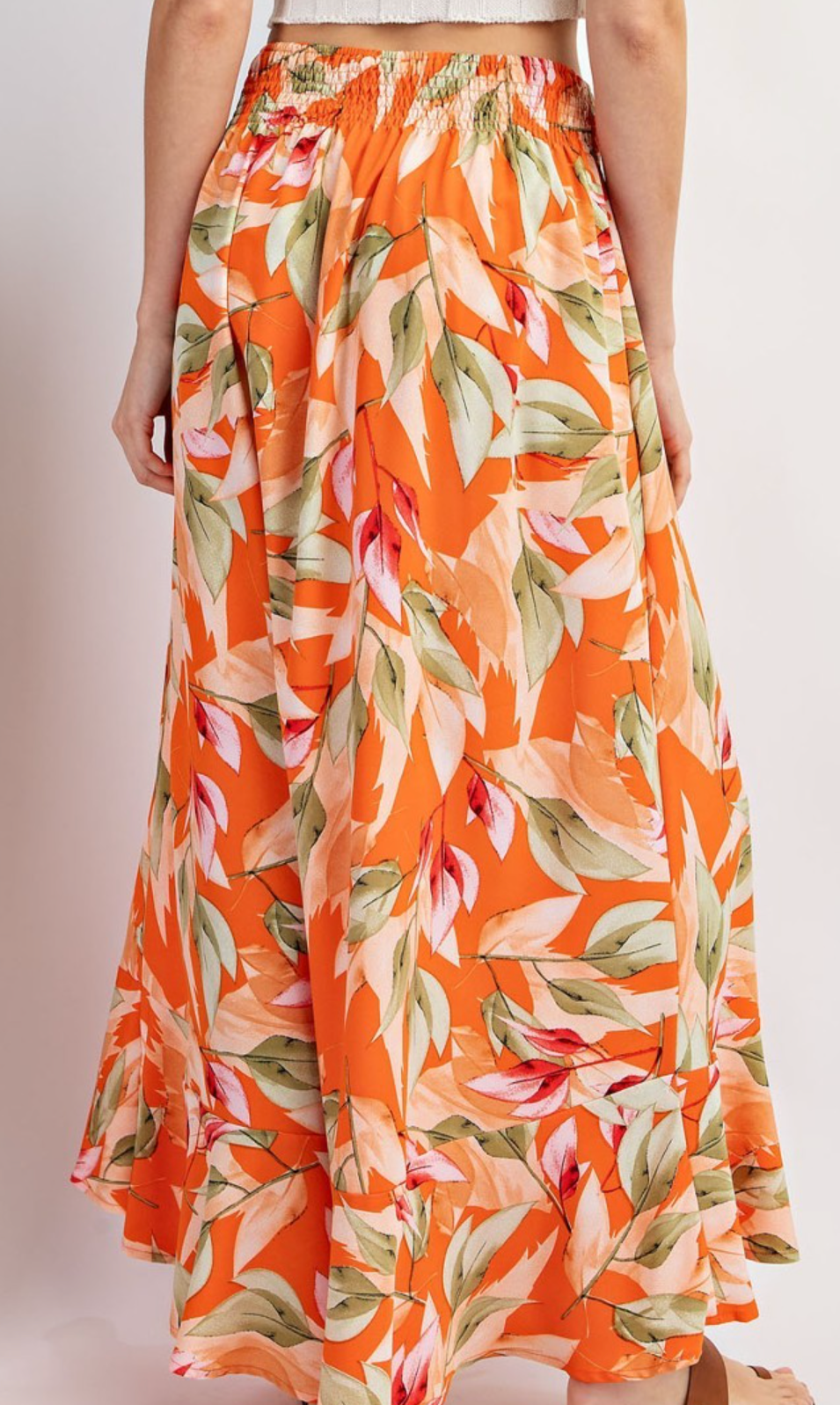 Orange Floral Print Button Down Maxi Skirt