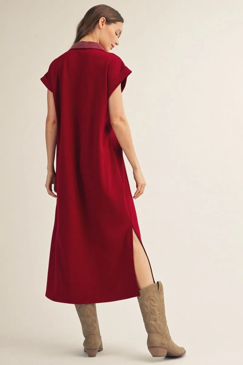 Burgundy Collared Midi Dress