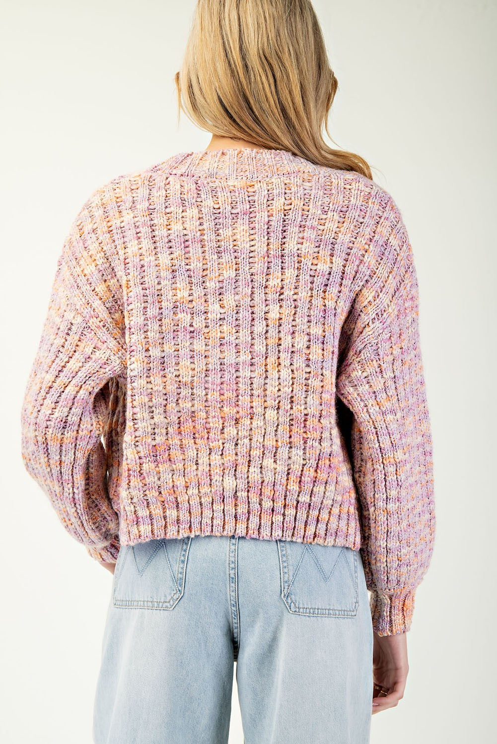 Pink Multicolor Thread Cropped Cardigan