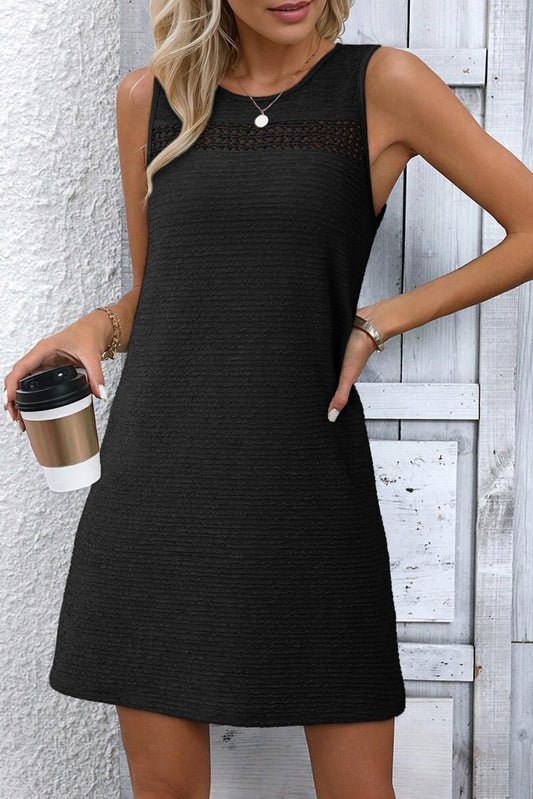 Black Sleeveless Textured Mini Dress