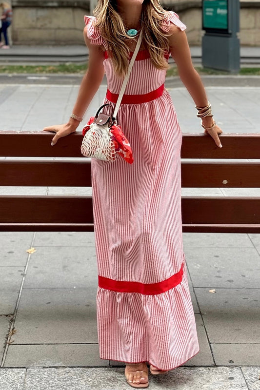 Red Striped Sleeveless Maxi Dress