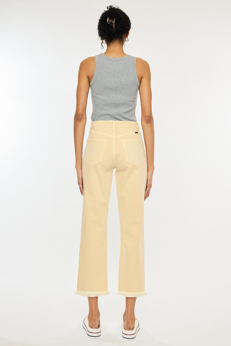 KanCan Peach High Rise Cropped Straight Denim