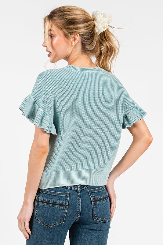 Sky Short Ruffle Sleeve Sweater Top
