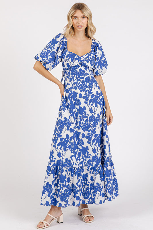 Royal Floral Sweetheart Maxi Dress w/ Back Cutout