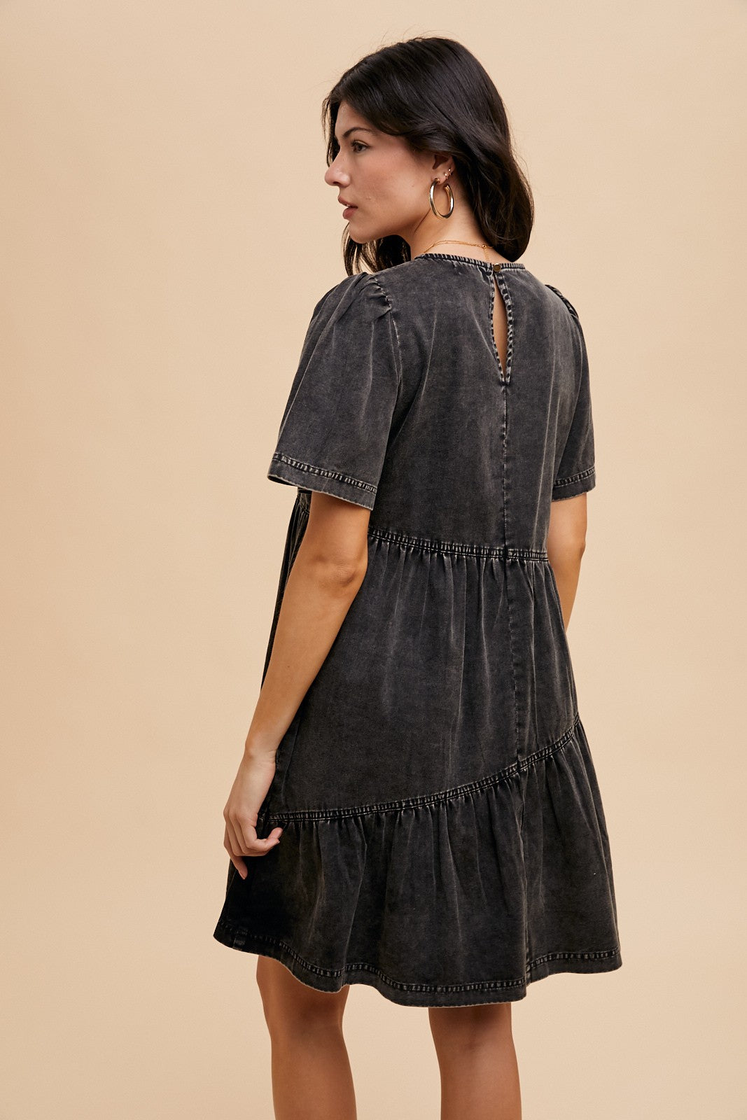 Mineral Wash Denim Flutter Sleeve Mini Dress