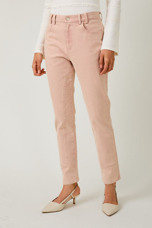 Mauve Stretchy Twill Slim Fit Washed Pants