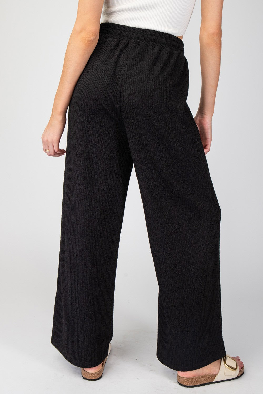 Textured Straight Leg Drawstring Leisure Pants