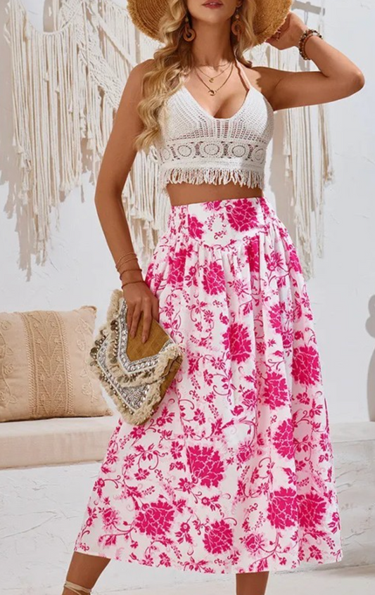 Rose Floral Midi Skirt